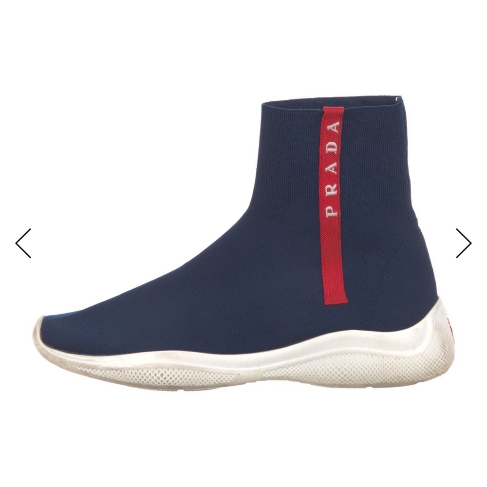 Prada Navy Sock Sneakers with Red Detail - Picture 2 of 4